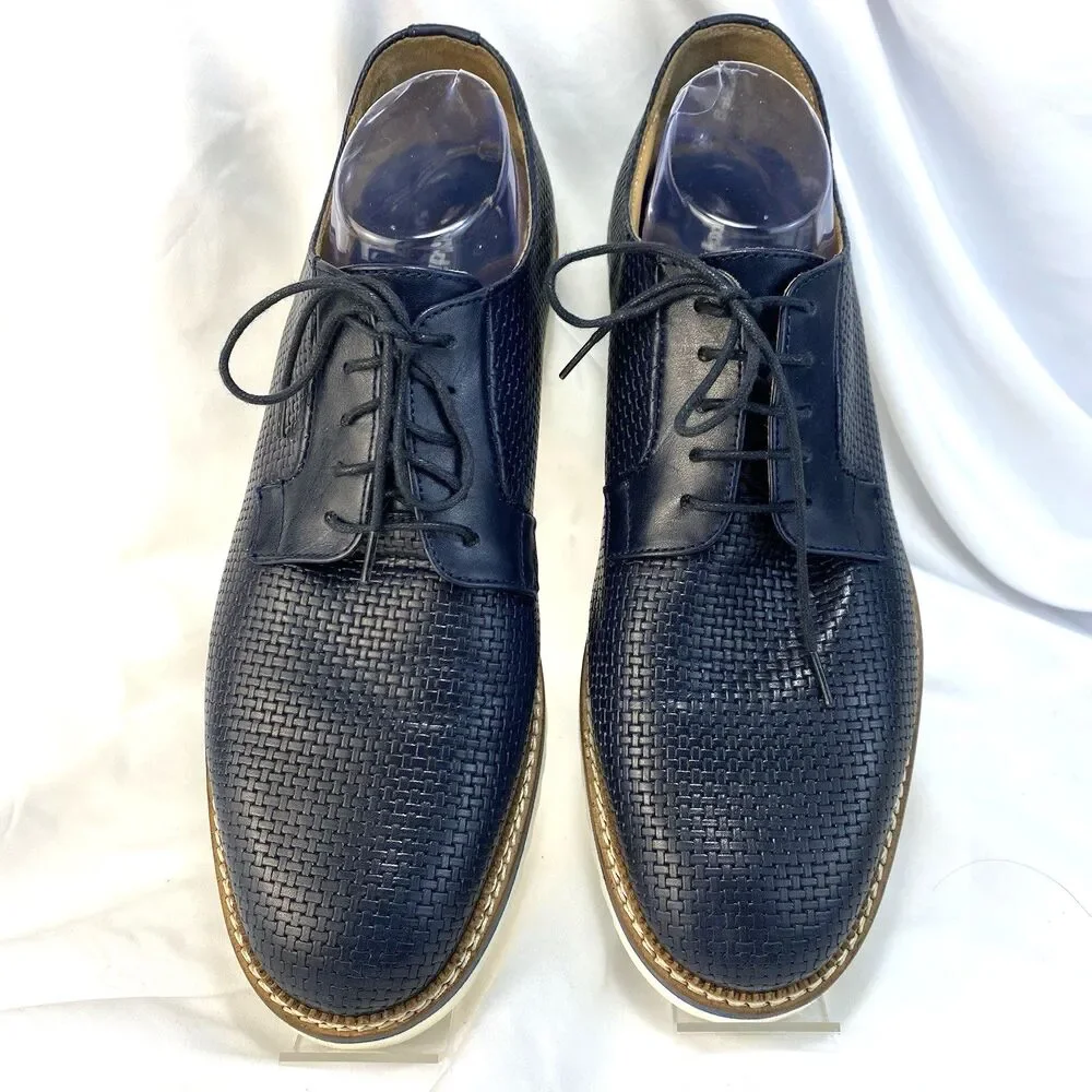 Baldinini Men's Size 12US/45EU Blue Embossed Woven Leather Derby Oxford Shoes